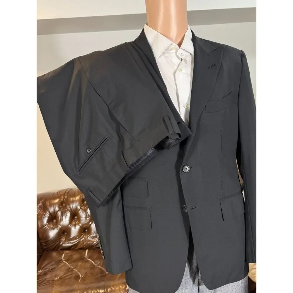 Tom Ford Black Wool Peak Lapel 2Pc Suit 50R 40S 34x28.5 Trousers